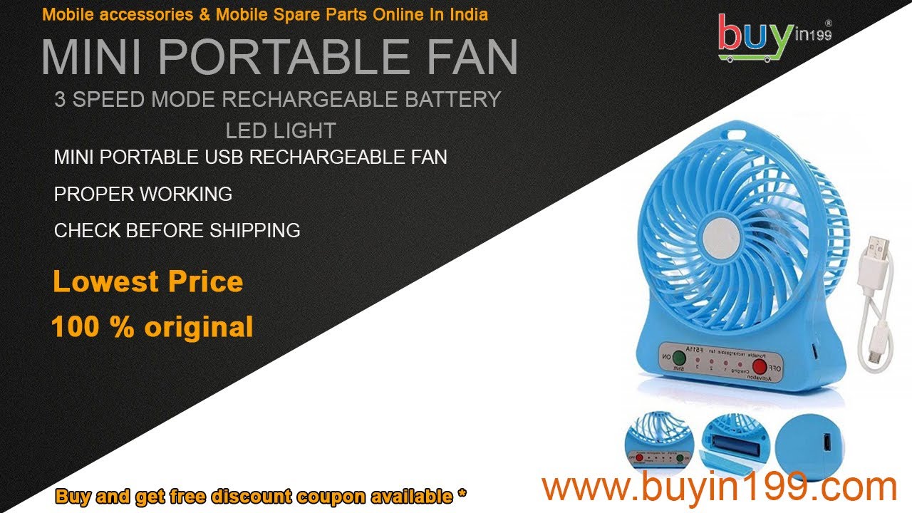 Mini Portable Fan – With 3 Speed Mode – Rechargeable Battery & LED Light - buyin199.com