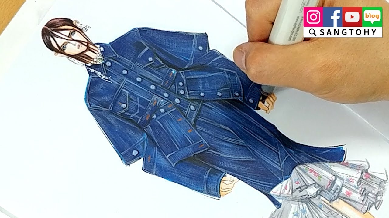 [Fashion illustration/패션 일러스트] Denim 데님/Marker,colorpencil 마카,색연필/Alexander McQueen 알렉산더맥퀸 2018SS