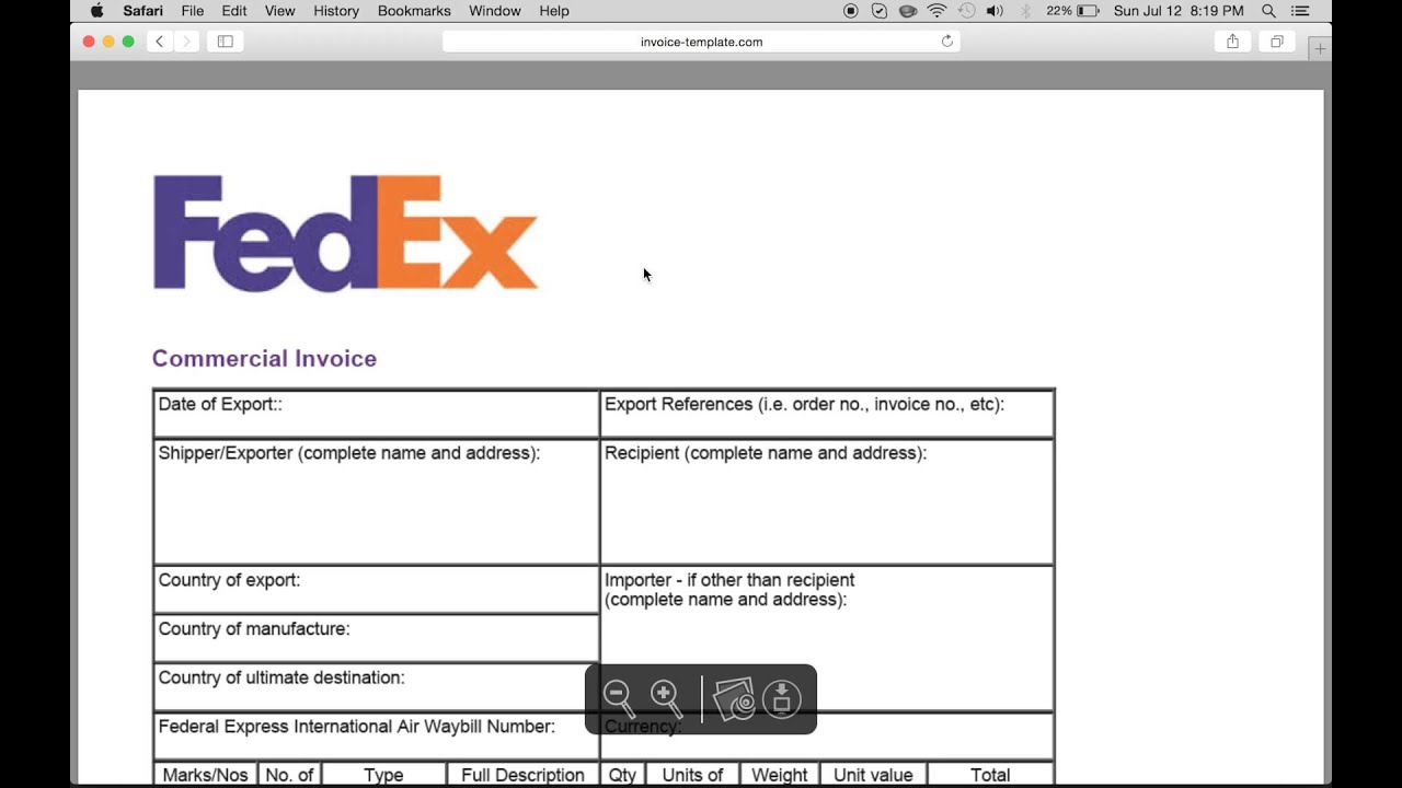 commercial invoice template for fedex