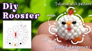 Rooster Amigurumi Tutorial 🐓 | Seed Bead DIY | Cute 3D Beaded Charm
