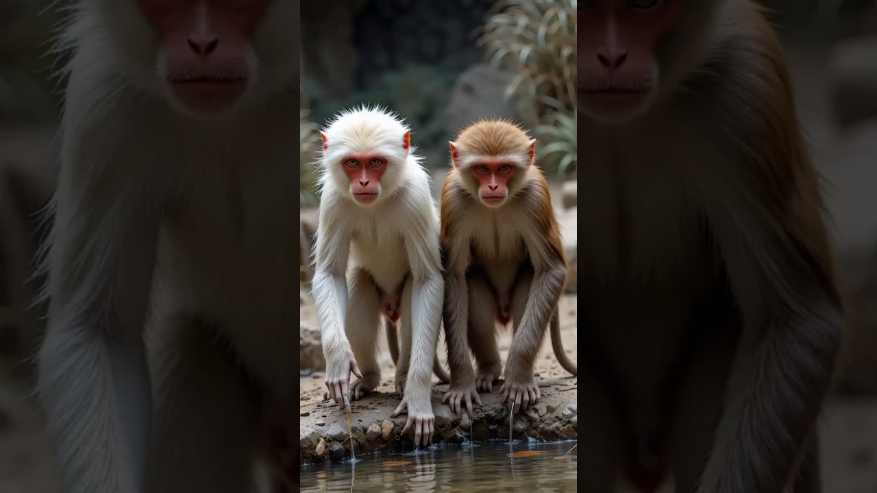 monkey plants a mango tree in the desert and another monkey fills water in pit😭