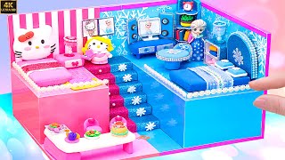 Build Simple House Hello Kitty vs Frozen in Hot and Cold Style From Cardboar ❄️🔥 Miniature House DIY