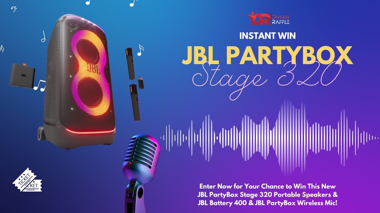 Instant Win This New JBL PartyBox Stage 320 Portable Speakers - Diverse Raffle