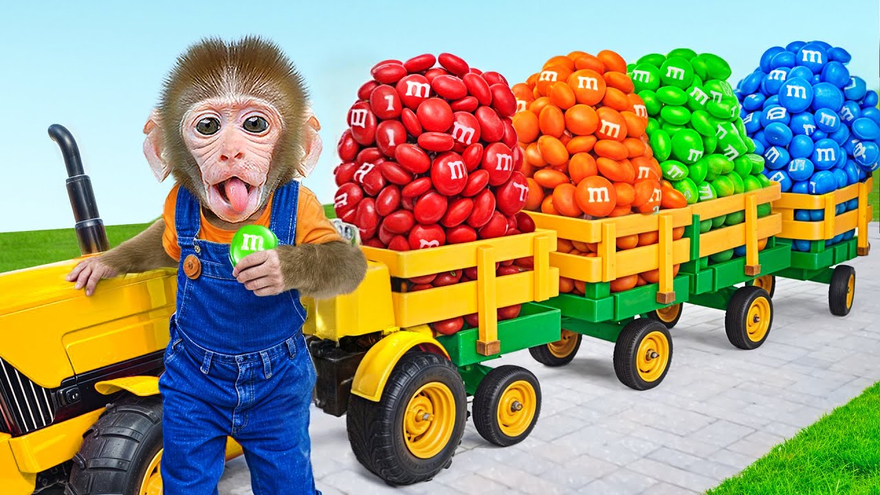 Choco Monkey Pretend Play Harvest Magic Rainbow M&M Candy Tree Farmer in the Farm with Duckling