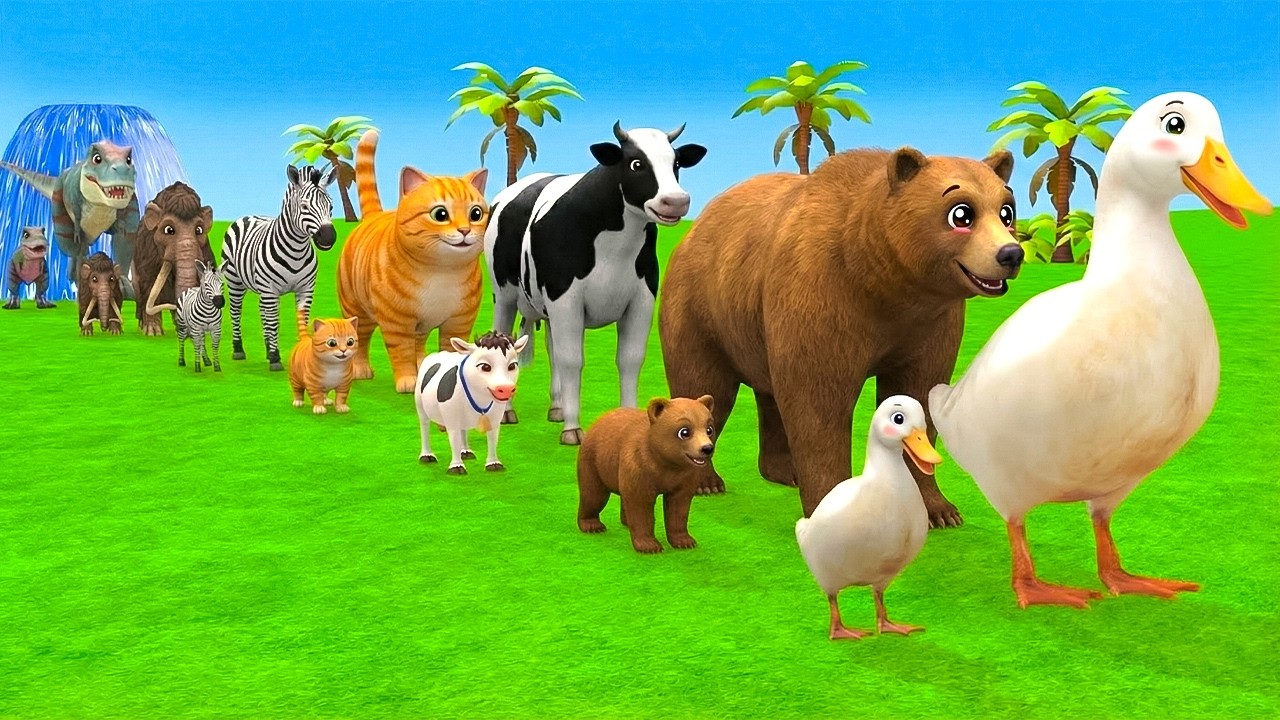 Long Slide Game With Cow Elephant Gorilla Hippopotamus Tiger - 3d Animal Game - Funny 3d Animals