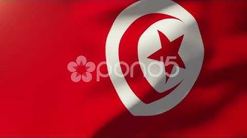 Tunisia Flag Waving In The Wind. Looping Sun Rises Style. Animation Loop