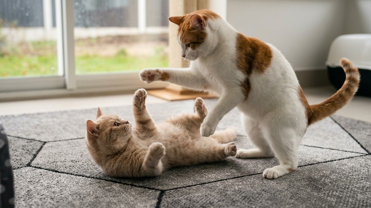 Cat Smacks Kitten For Playing With His Tail - YouTube