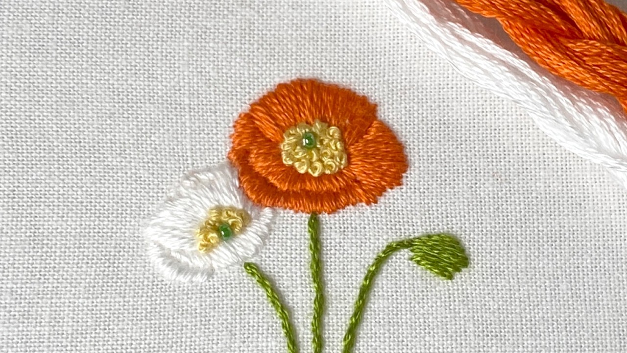 ポピー ワンポイント刺繍 メイキング｜春の花｜ - YouTube