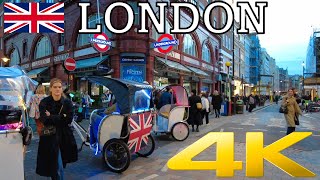 London Autumn Walk | Oxford Street, Covent Garden, Leicester Square, Piccadilly Circus | 4K