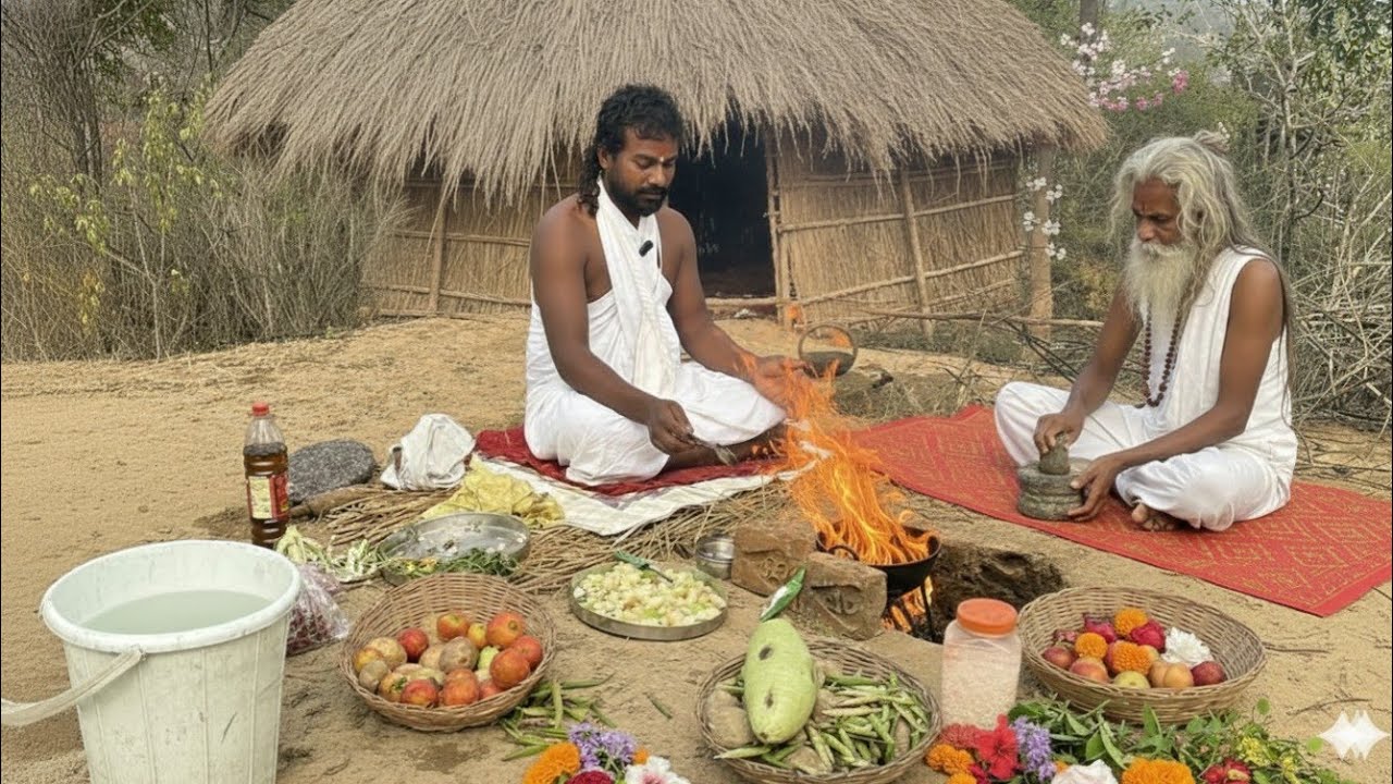 पांडव बन की सिद्ध बाबा पहाड़ी में दुर्लभ संतों की कुटिया में ज्वार के टिक्कड़ और लौकी सरसों का साग