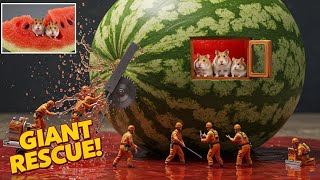 Giant Watermelon Rescue 🐹🍉 | Tiny Heroes Save Hamster Family | Mythic Motion Miniatures