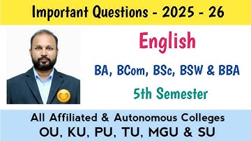 English Important Questions 2025-26 BA Bcom BSc BSW BBA 5th Semester V Sem Imp OU KU TU PU SU MGU