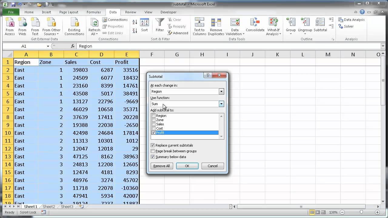 Calculate Subtotals in Excel - YouTube