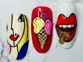 Pop art nails. Face. Ice cream and lips - hand painted