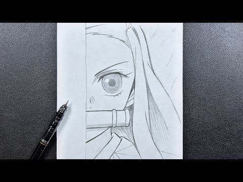 Anime sketch | how to draw nezuko half face step-by-step