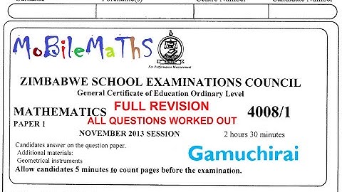 ZIMSEC - MATHS NOVEMBER 2013 : P1