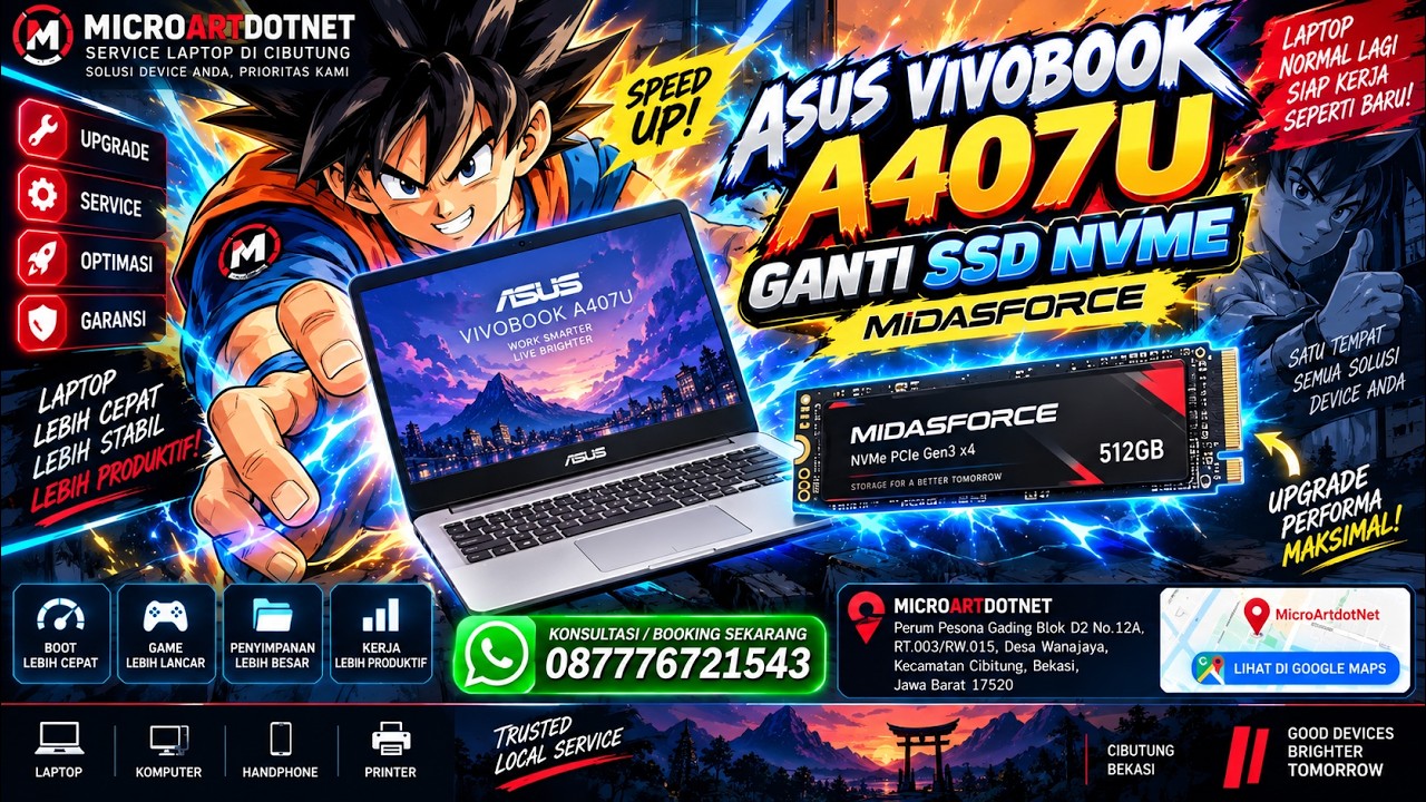 ASUS VivoBook A407U ganti SSD NVMe 128GB MICROARTDOTNET