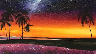 Watercolor Hawaiian Night Palm Trees Painting Demonstration