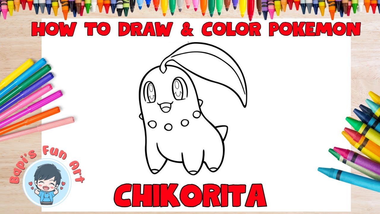  How to draw Pokemon Chikorita l Drawing and color video Pokemon toddler 