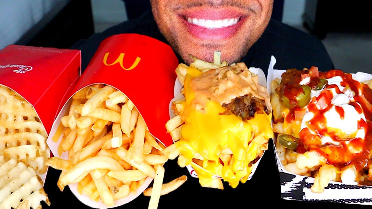 ASMR EPIC FRENCH FRIES BATTLE CHALLENGE CHICK-FIL-A WAFFLE FRIES, MCDONALD'S, IN-N-OUT ANIMAL STYLE