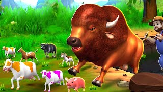 Giant Bison Attacks Farm Animals Rescue Diorama | Cow Sheep Horse Pig Chicken Animal Cartoons 2024