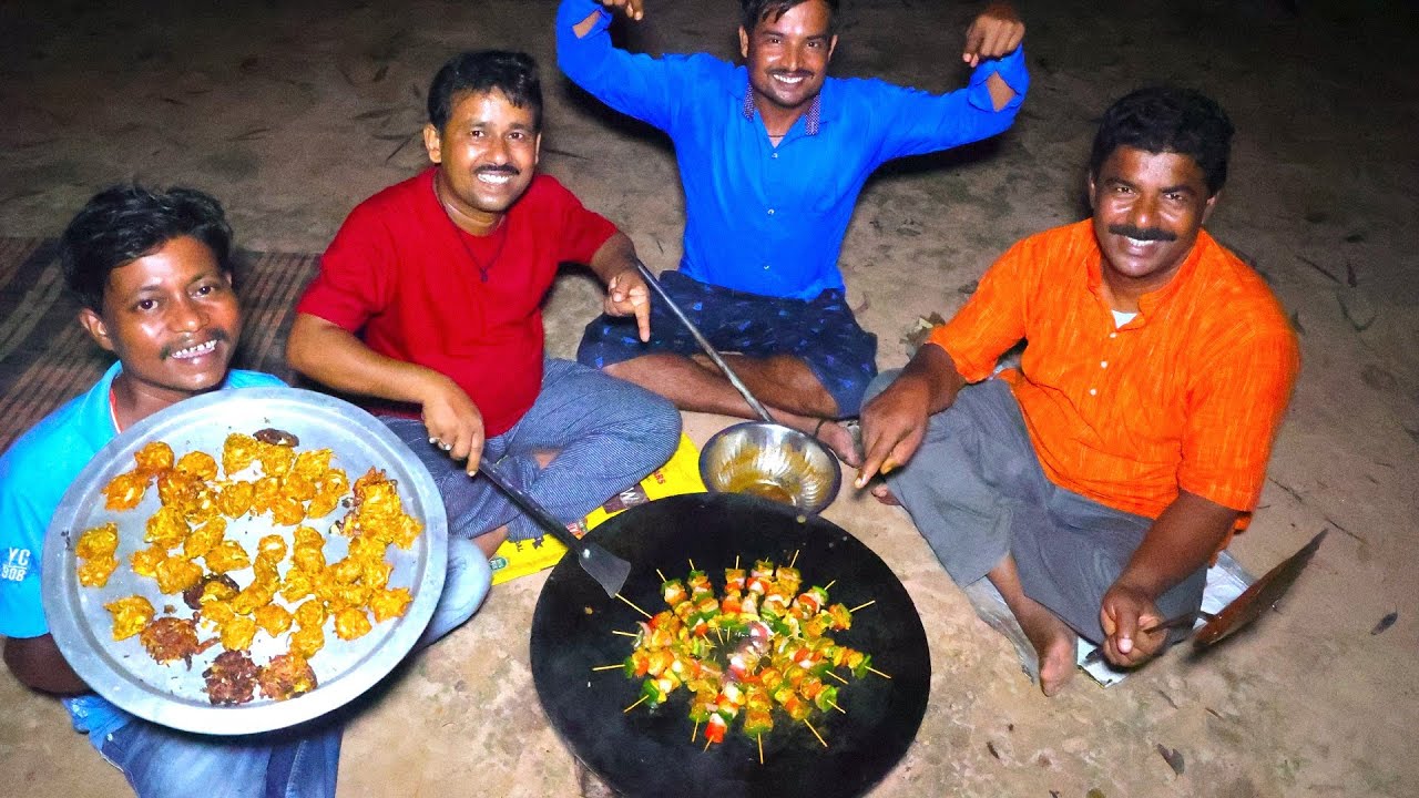 Village style making Chicken Tikka recipe and Cabbage Pakora | village cooking vlog