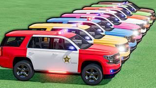 small vs BIG! TRANSPORT ALL COLORFUL POLICE CARS! GIANT Trucks & Mega Colorful Ramp screenshot 2