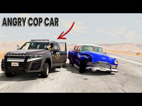 BeamNG Drive - Cars vs Angry Police Car #7 (RoadRage)