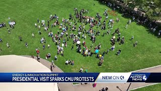 Hundreds march in protest of Trump visit and energy summit at CMU