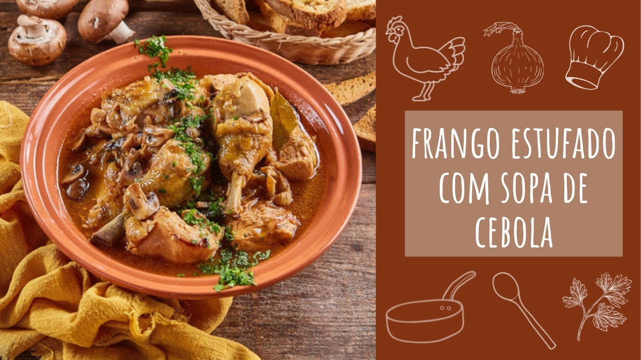Frango estufado com sopa de cebola (receita fác