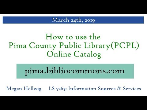 LS 5263 Instruction Session: Pima County Public Library Catalog