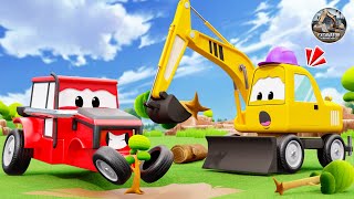 Dinosaurs Rescue Construction Vehicle Fleet Excavators, Tractors Build Swimming Pool And Reforest