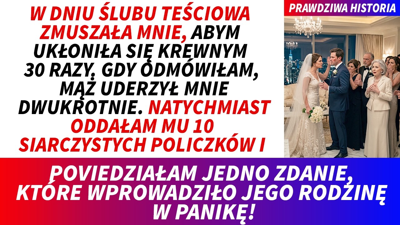 Miałam wsiąść do samochodu, kiedy usłyszałam policzek. Potem drugi. Moja twarz płonęła, a w ustach czułam krew – wszystko na kilka minut przed ślubem, przed 30 gośćmi.Janek, mężczyzna, któremu...