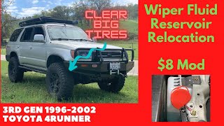 In today's video, i'll be showing you guys how to relocate the wiper
fluid reservoir. this will allow clear larger tires and also tire move
forward more pinch weld ...