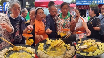 Cooking deep fried potato and dried tofu, eating  for free, Cooking food live.  #food #cooking