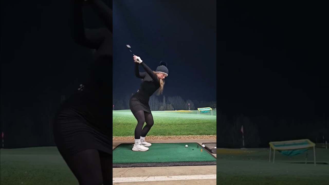 Asian female golfer swing 