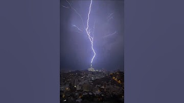 STUCK BY LIGHTNING. LIGHTNING STRICKE. ON MAKKAH TOWER.