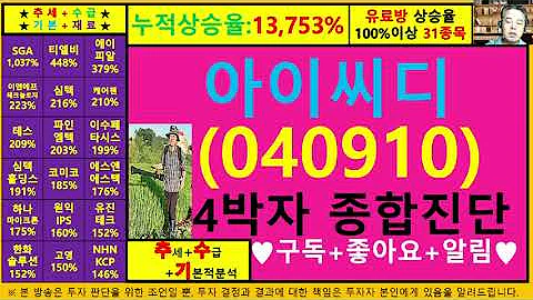 아이씨디(040910)4차원종목진단및향후주가전망 추수기(추수)전문가