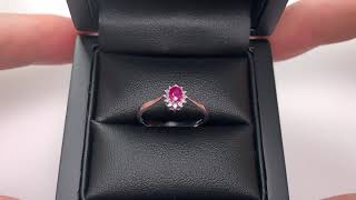 LFY1819: Ruby & Diamond Oval Ring 0.36ct, 9k White Gold