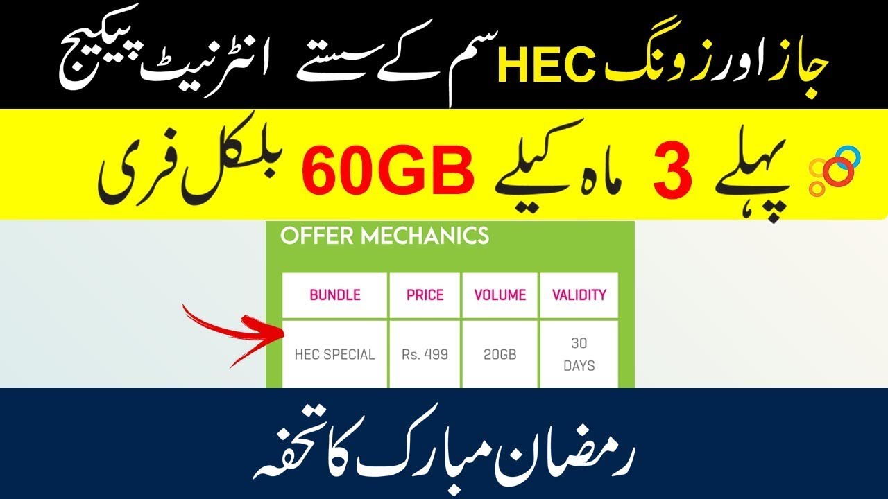 Jazz And Zong 20GB Internet HEC Cheapest Internet Packages 2019