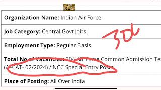 Indian Air Force Recruitment 2024 304 AFCAT 02/2024 Posts; Apply Now!  Age limit / Quality