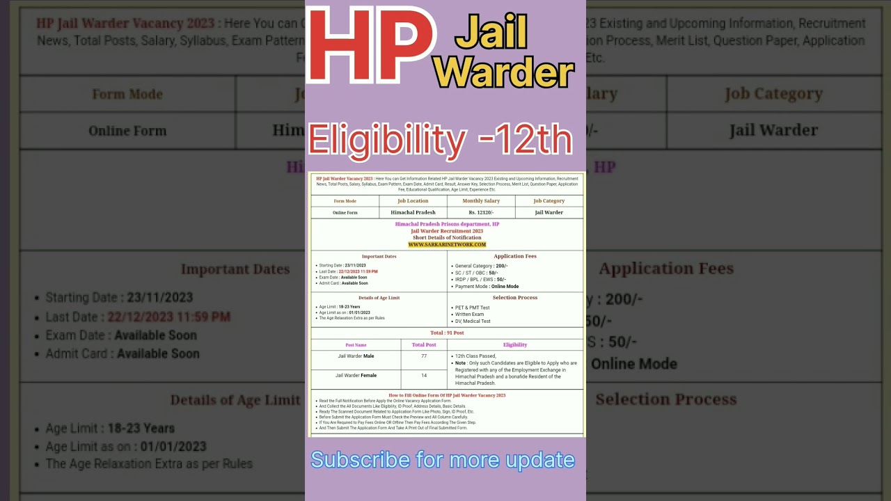 HP jail warder vacancy 2023-24 recurmant || HP jai warder police || book|| salary 