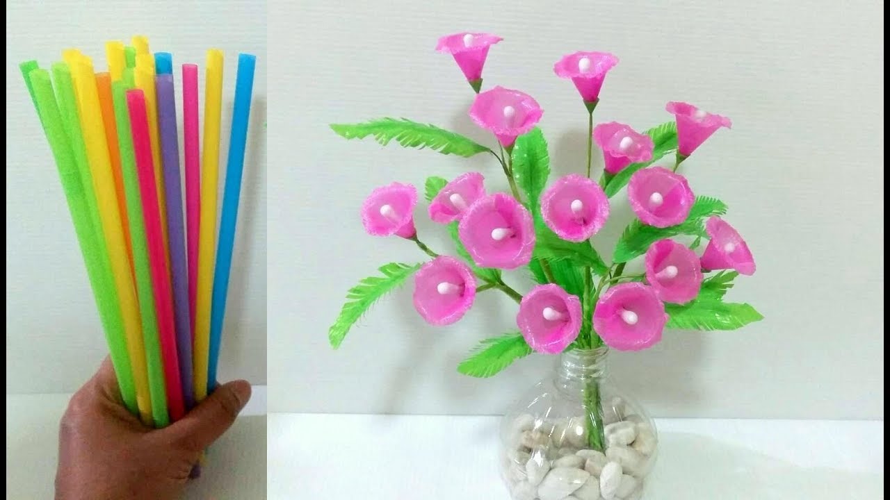 ดอกไม้จากหลอด ดอกผักบุ้งฝรั่งจากหลอด by มายมิ้นท์ Morning glory flower from Straw.