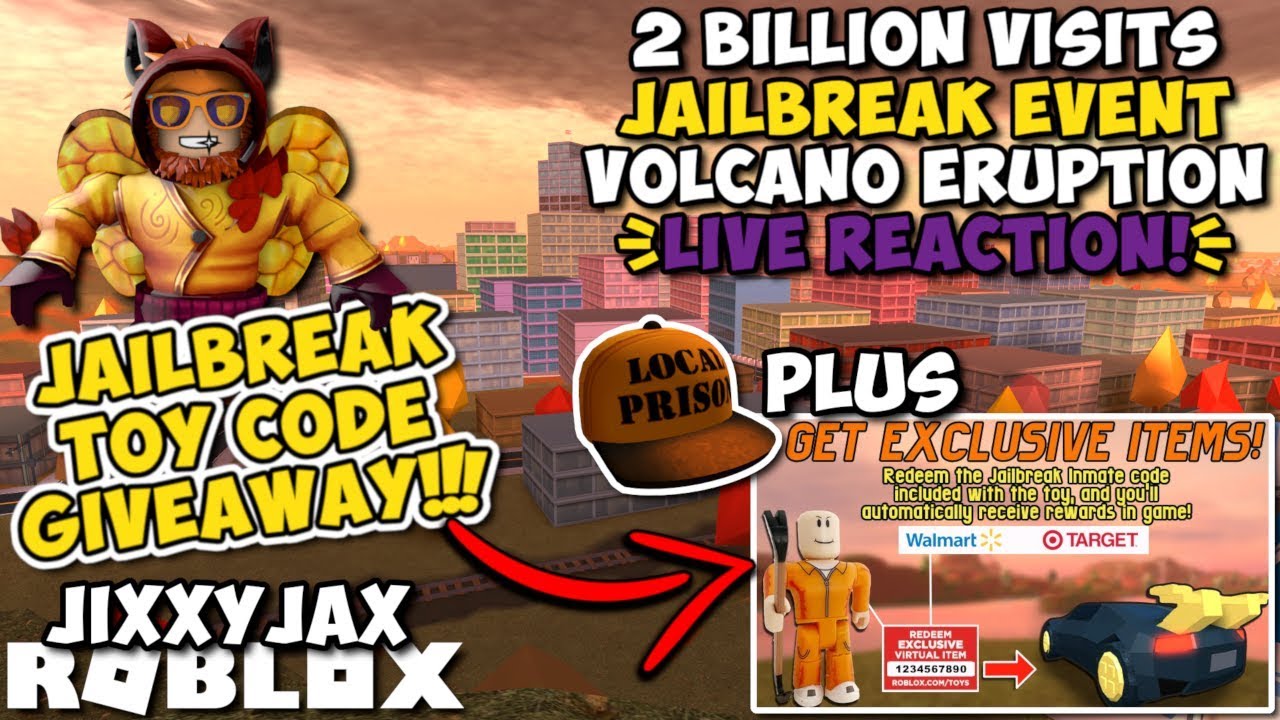 Jailbreak Inmate Toy Code Giveaway Volcano Erupting Live Reaction Jixxyjax Youtube - roblox jailbreak codes for toys