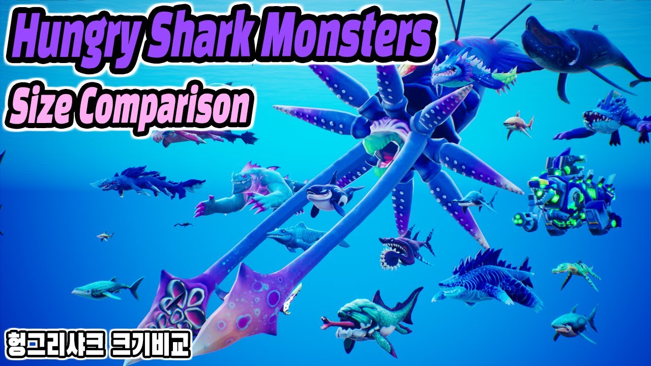 Hungry Shark Sea Monsters Size Comparison (feat. Shark Size)