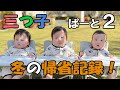 【冬の帰省記録#2】初散髪に日光浴に。実家で伸び伸び過ごす三つ子。