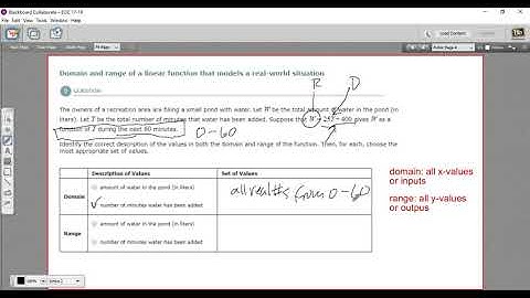 Domain and range of a linear function that models a real world situation