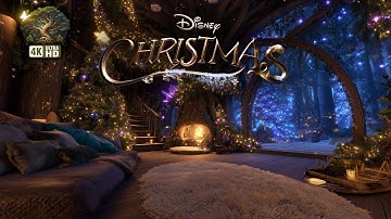 🎄 Magical Christmas Tree House • Fireplace & Snow • Disney Music