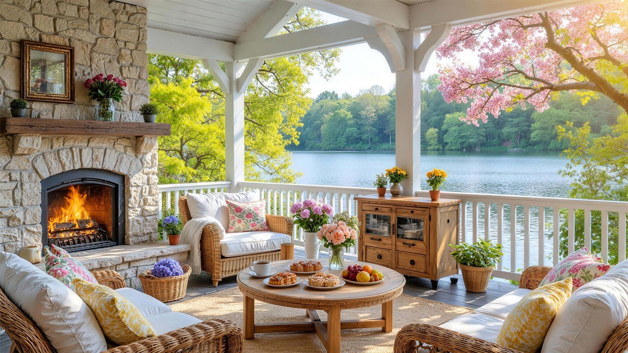 Нежная весенняя фортепианная музыка для снятия стресса 🌸 Спокойная атмосфера на веранде у озера и р