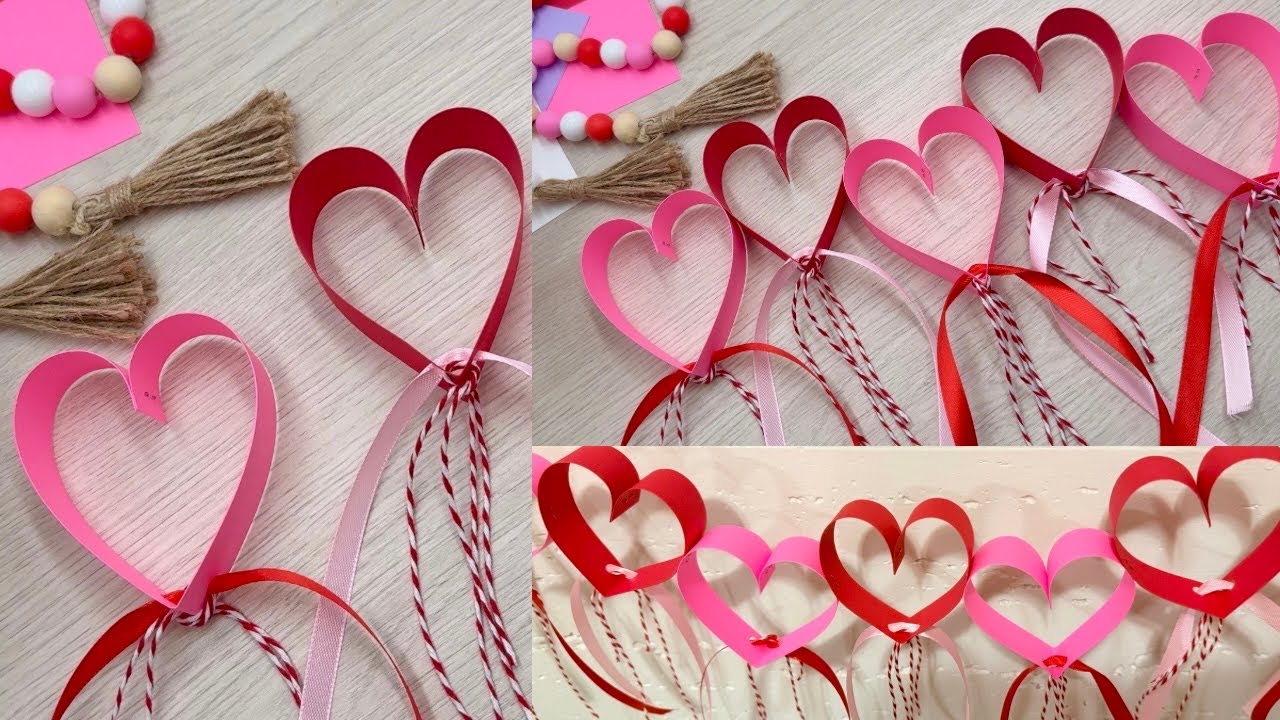 DIY valentine heart paper galrand | how to make a heart garland with paper for valentine’s day
